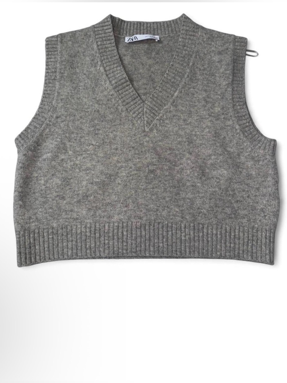 Zara Gray V-Neck Knit Sweater Vest cropped